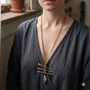 Aged Copper and Quartz Pendant Necklace